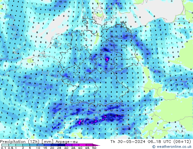 Yağış (12h) Arpege-eu Per 30.05.2024 18 UTC