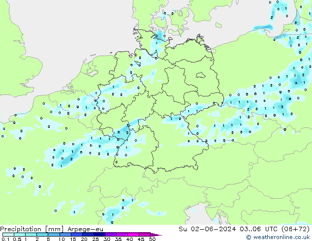 Precipitation Arpege-eu Su 02.06.2024 06 UTC