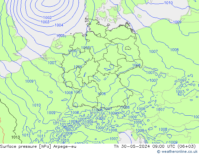 приземное давление Arpege-eu чт 30.05.2024 09 UTC