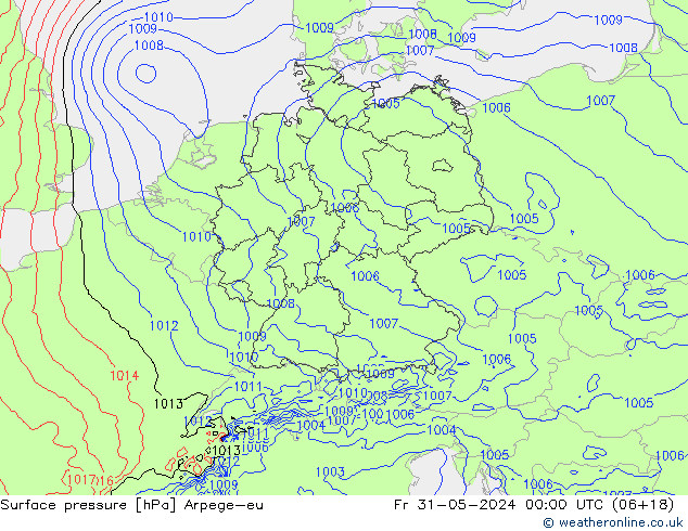 Atmosférický tlak Arpege-eu Pá 31.05.2024 00 UTC