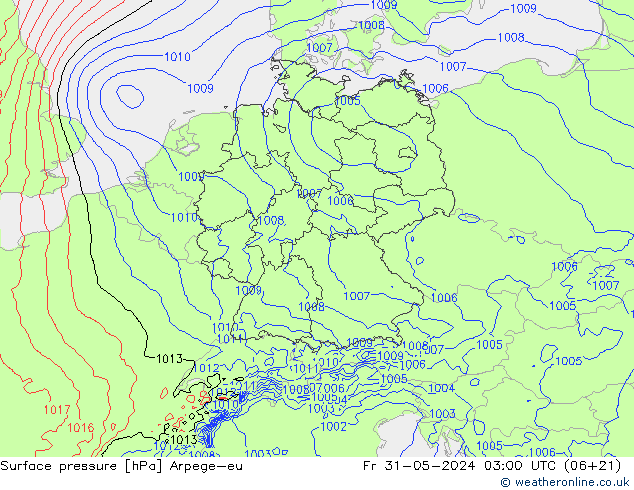 Surface pressure Arpege-eu Fr 31.05.2024 03 UTC