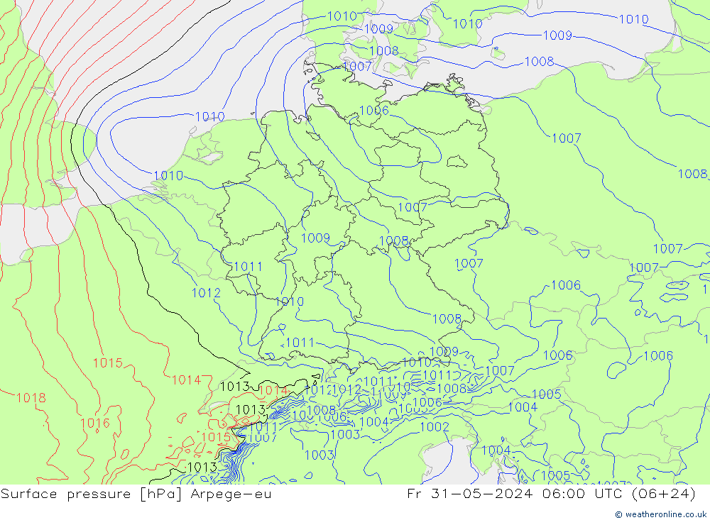 Luchtdruk (Grond) Arpege-eu vr 31.05.2024 06 UTC