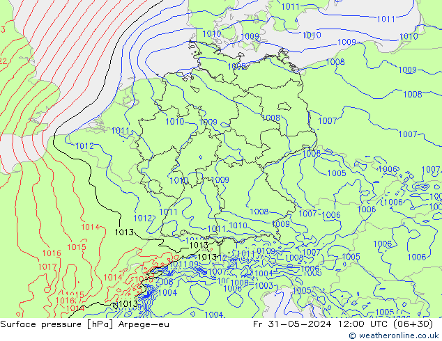 Pressione al suolo Arpege-eu ven 31.05.2024 12 UTC