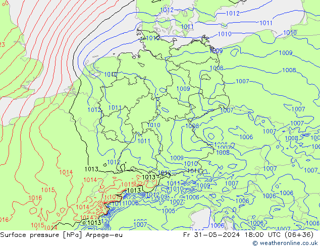 Luchtdruk (Grond) Arpege-eu vr 31.05.2024 18 UTC