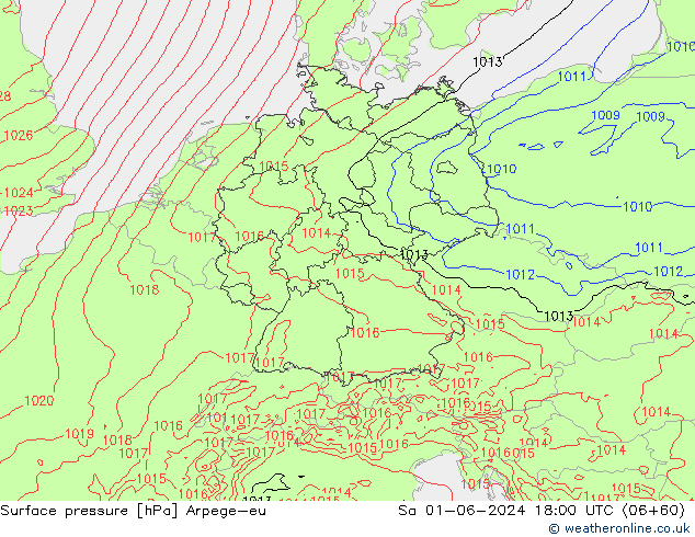 Surface pressure Arpege-eu Sa 01.06.2024 18 UTC