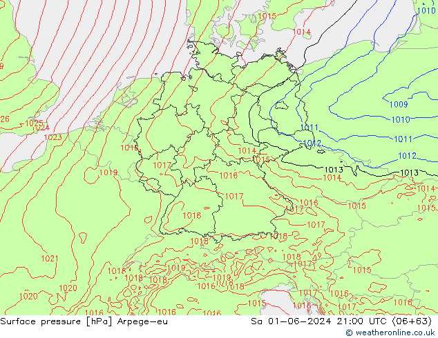 Surface pressure Arpege-eu Sa 01.06.2024 21 UTC