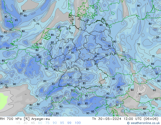 RH 700 hPa Arpege-eu Do 30.05.2024 12 UTC