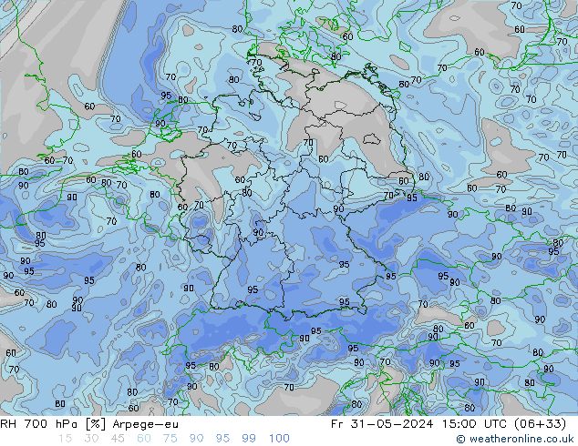 RH 700 hPa Arpege-eu  31.05.2024 15 UTC