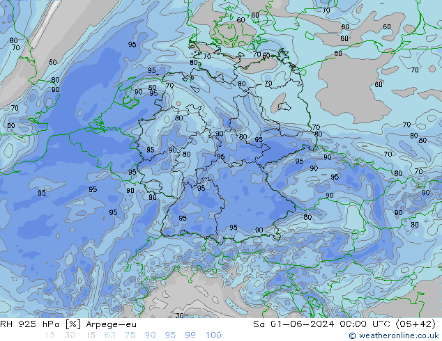 RH 925 hPa Arpege-eu Sa 01.06.2024 00 UTC