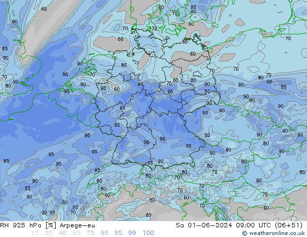 925 hPa Nispi Nem Arpege-eu Cts 01.06.2024 09 UTC