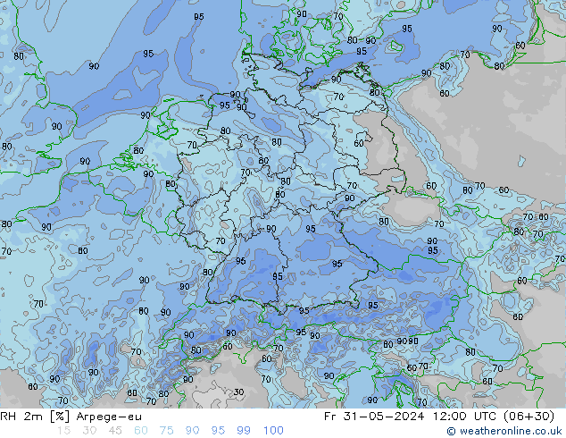 Humidité rel. 2m Arpege-eu ven 31.05.2024 12 UTC