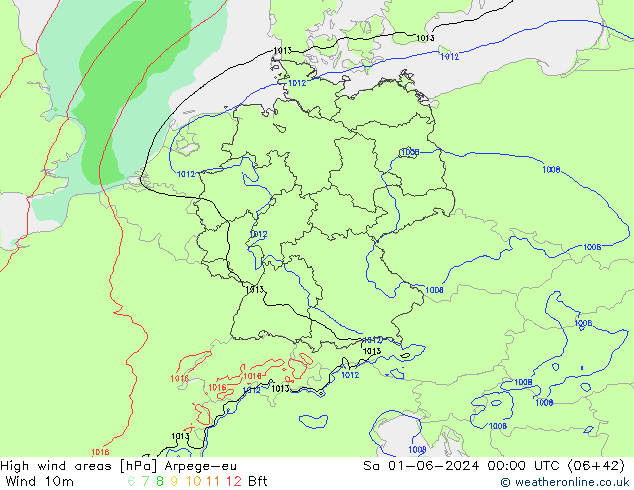 High wind areas Arpege-eu сб 01.06.2024 00 UTC