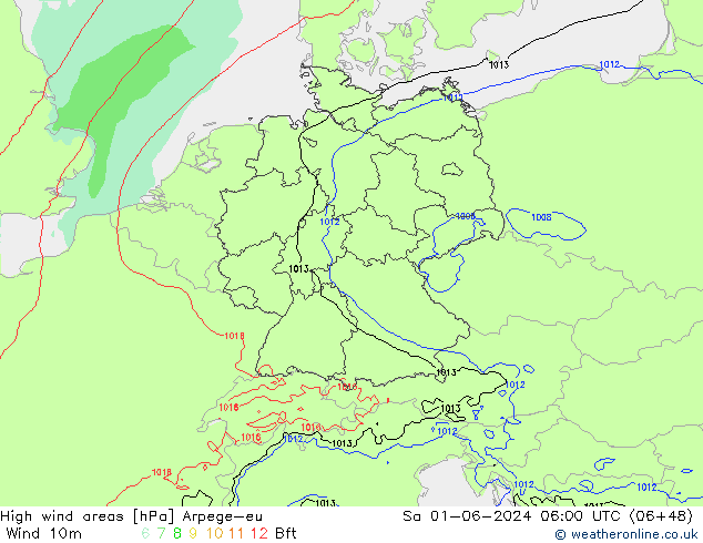 High wind areas Arpege-eu  01.06.2024 06 UTC