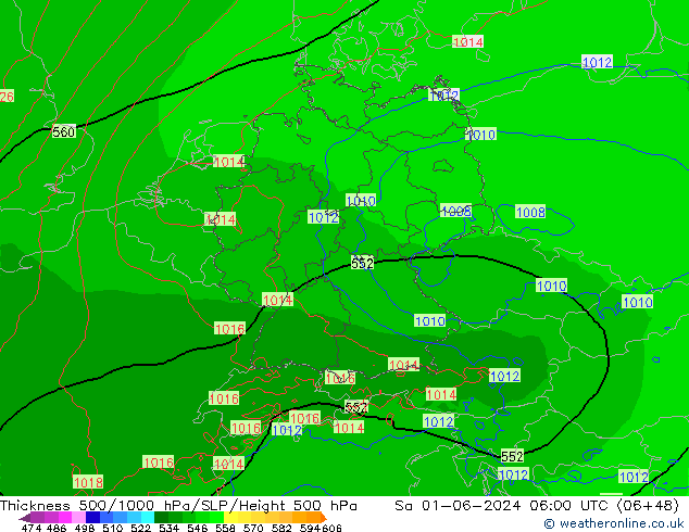 Thck 500-1000hPa Arpege-eu so. 01.06.2024 06 UTC