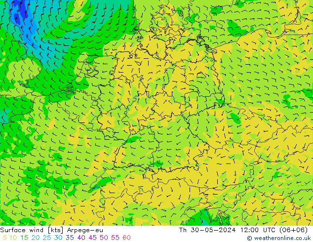 Wind 10 m Arpege-eu do 30.05.2024 12 UTC