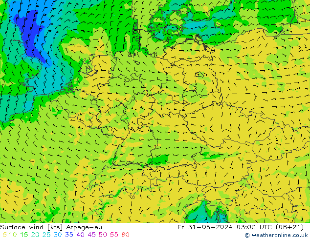 Surface wind Arpege-eu Fr 31.05.2024 03 UTC