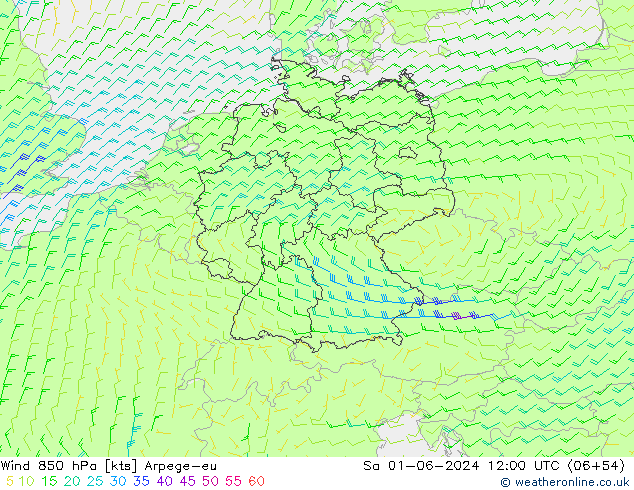Wind 850 hPa Arpege-eu Sa 01.06.2024 12 UTC