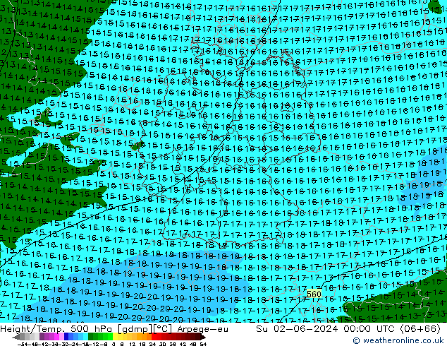 Hoogte/Temp. 500 hPa Arpege-eu zo 02.06.2024 00 UTC