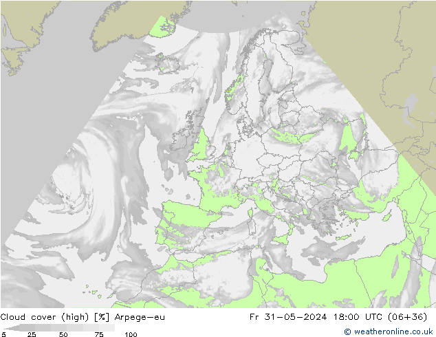 Cloud cover (high) Arpege-eu Fr 31.05.2024 18 UTC