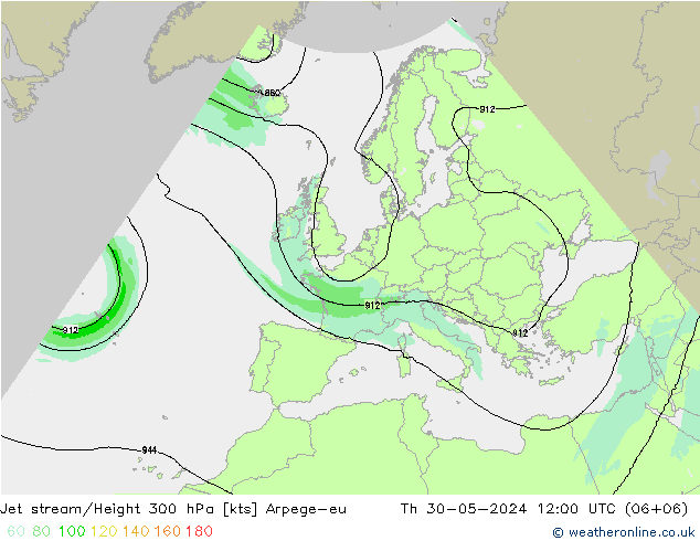 Jet stream/Height 300 hPa Arpege-eu Čt 30.05.2024 12 UTC