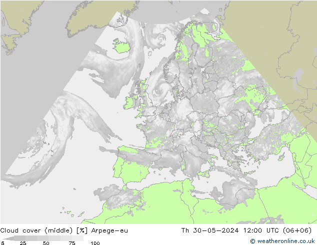 Nubes medias Arpege-eu jue 30.05.2024 12 UTC