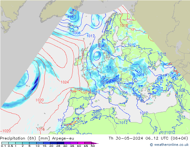 Precipitation (6h) Arpege-eu Th 30.05.2024 12 UTC