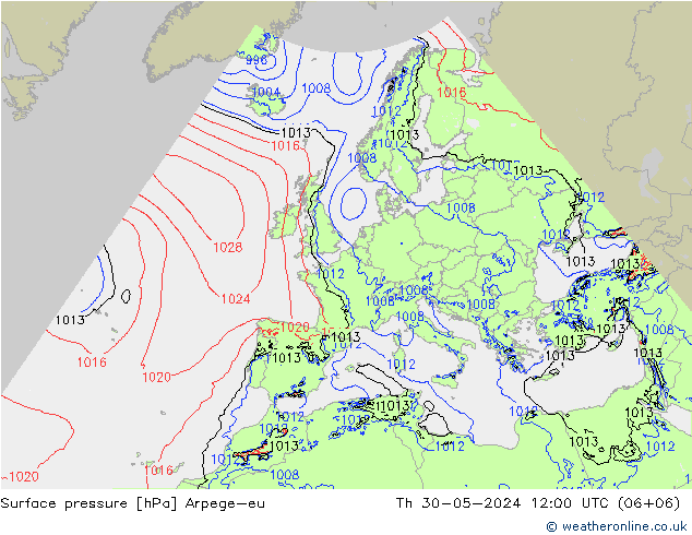 地面气压 Arpege-eu 星期四 30.05.2024 12 UTC
