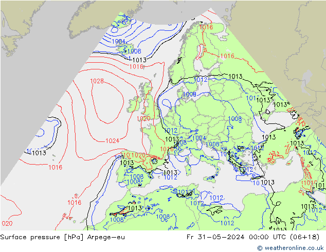 Surface pressure Arpege-eu Fr 31.05.2024 00 UTC