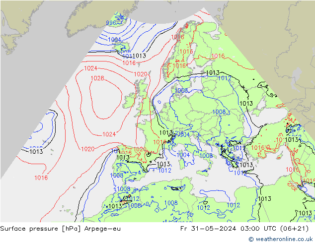 Presión superficial Arpege-eu vie 31.05.2024 03 UTC