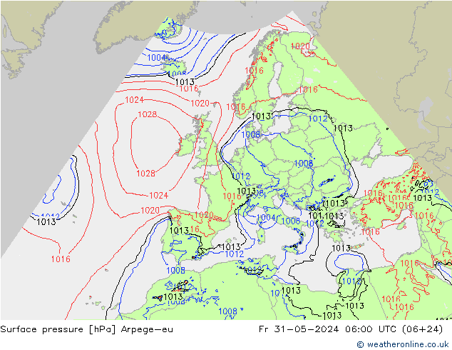 Surface pressure Arpege-eu Fr 31.05.2024 06 UTC