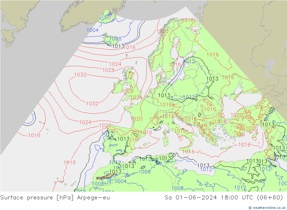 Surface pressure Arpege-eu Sa 01.06.2024 18 UTC