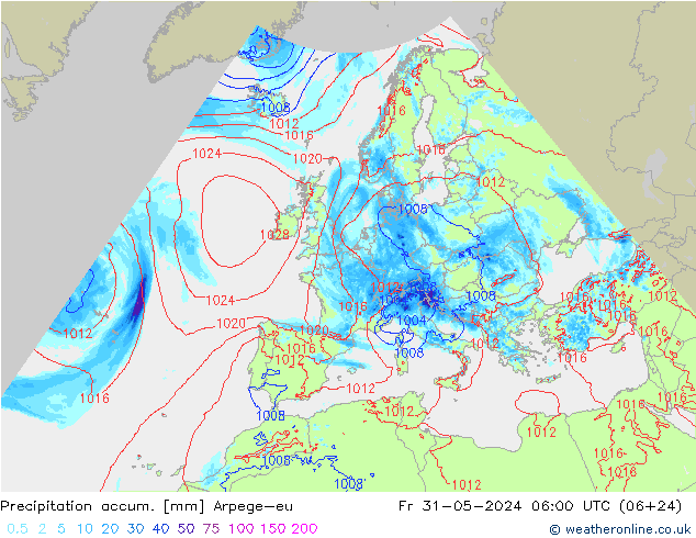 Precipitación acum. Arpege-eu vie 31.05.2024 06 UTC