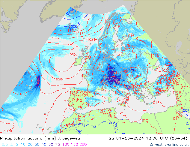 Totale neerslag Arpege-eu za 01.06.2024 12 UTC