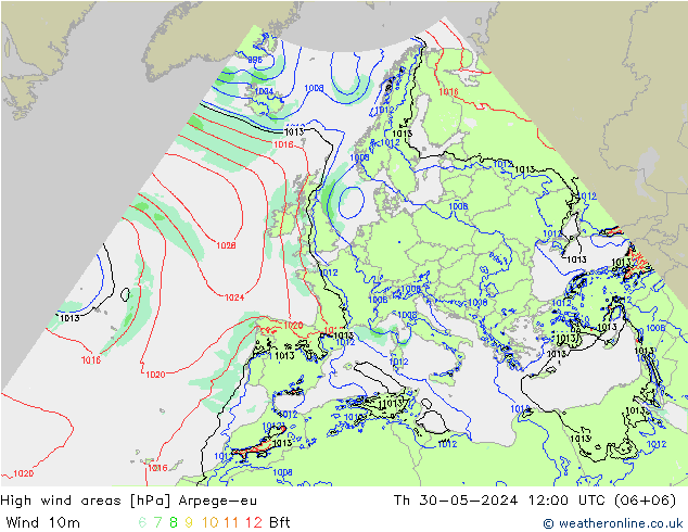 High wind areas Arpege-eu чт 30.05.2024 12 UTC