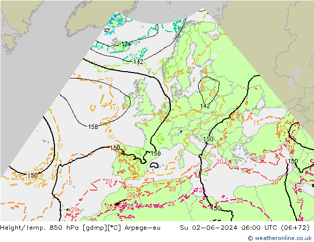 Height/Temp. 850 hPa Arpege-eu Dom 02.06.2024 06 UTC