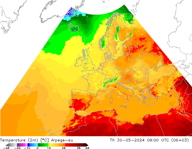 Sıcaklık Haritası (2m) Arpege-eu Per 30.05.2024 09 UTC