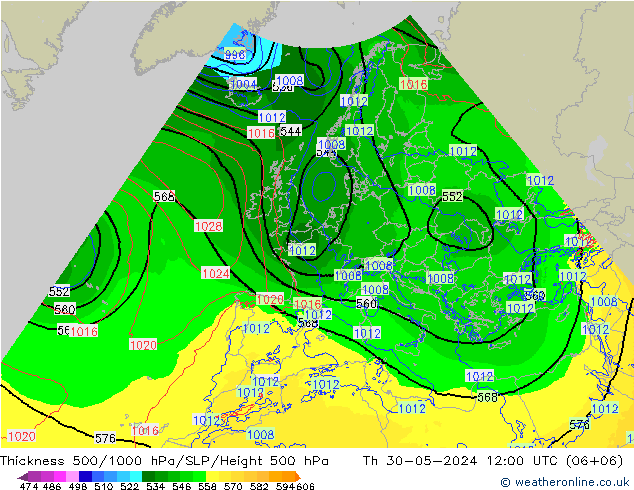 Schichtdicke 500-1000 hPa Arpege-eu Do 30.05.2024 12 UTC