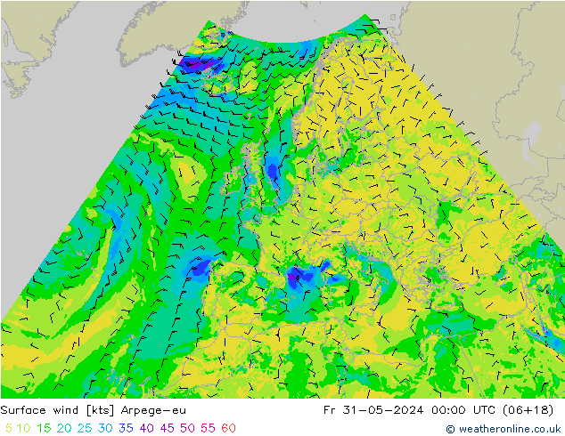 Surface wind Arpege-eu Pá 31.05.2024 00 UTC