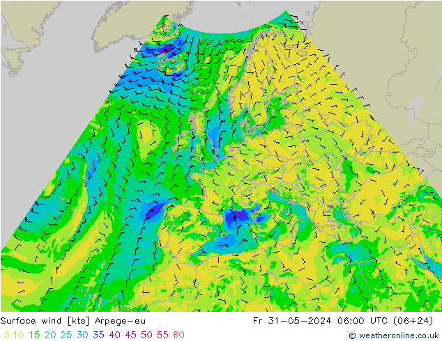 Wind 10 m Arpege-eu vr 31.05.2024 06 UTC
