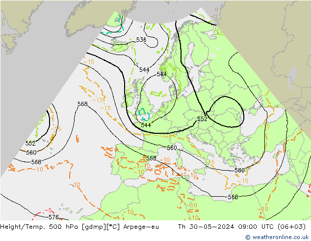 Height/Temp. 500 hPa Arpege-eu  30.05.2024 09 UTC