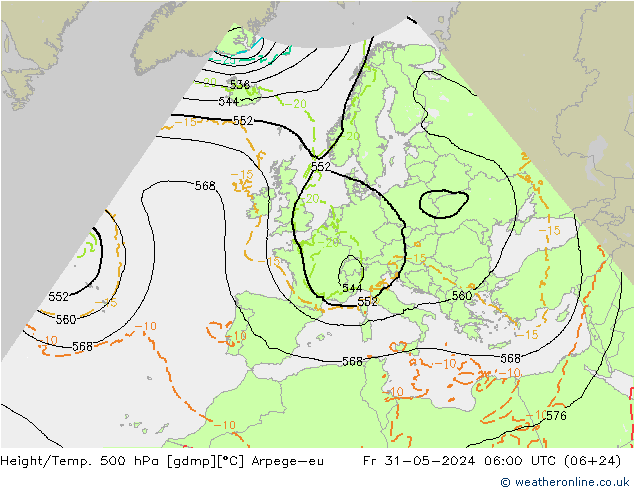 Height/Temp. 500 hPa Arpege-eu Fr 31.05.2024 06 UTC