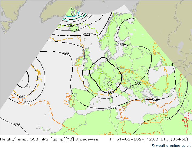 Height/Temp. 500 hPa Arpege-eu Pá 31.05.2024 12 UTC