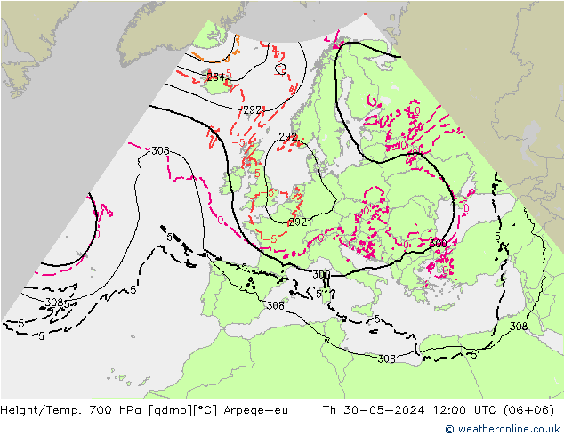 Height/Temp. 700 hPa Arpege-eu Th 30.05.2024 12 UTC