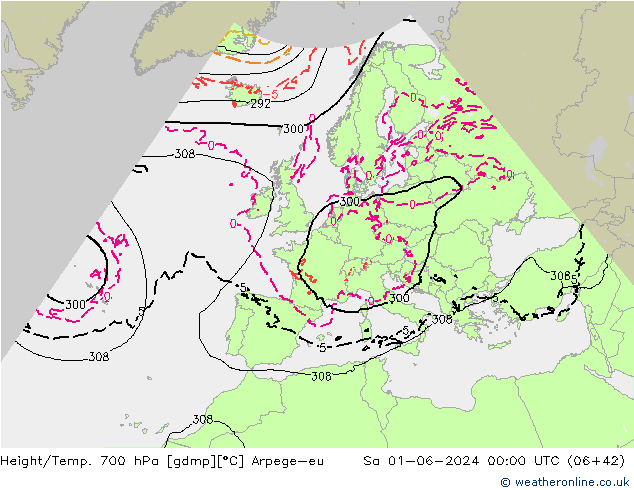 Height/Temp. 700 hPa Arpege-eu sab 01.06.2024 00 UTC