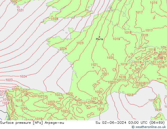 Atmosférický tlak Arpege-eu Ne 02.06.2024 03 UTC