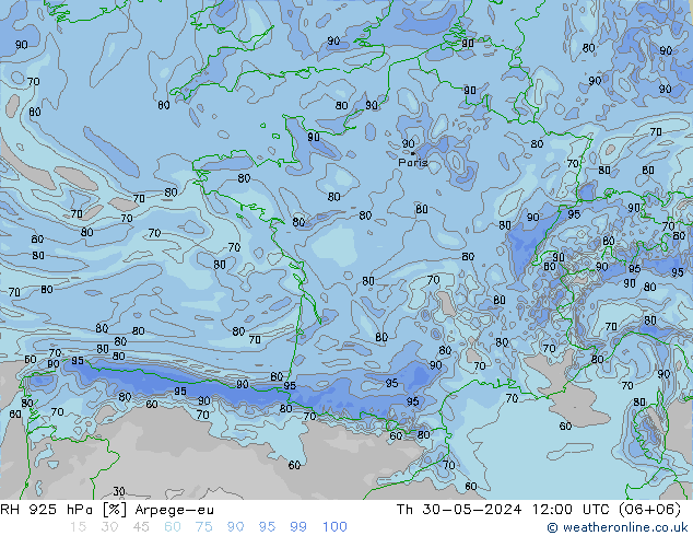 RH 925 hPa Arpege-eu Do 30.05.2024 12 UTC