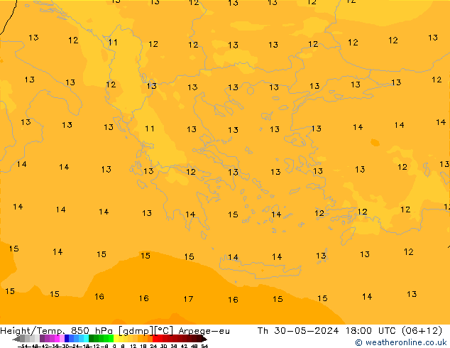 Hoogte/Temp. 850 hPa Arpege-eu do 30.05.2024 18 UTC