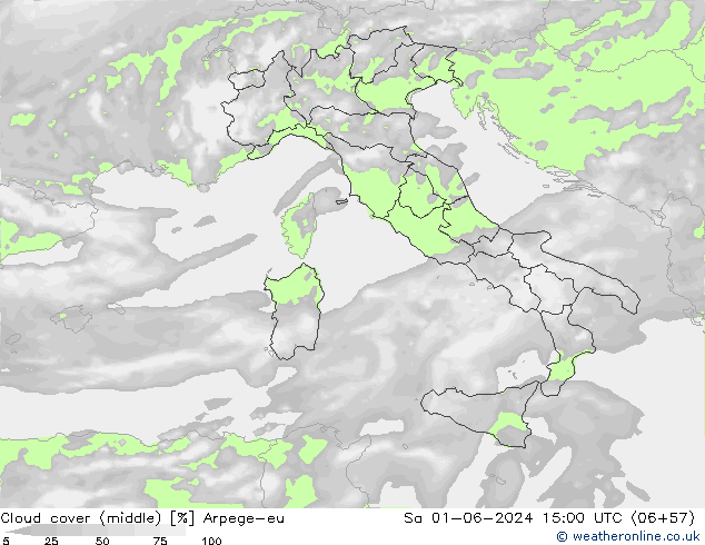 Cloud cover (middle) Arpege-eu Sa 01.06.2024 15 UTC