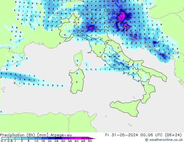 Precipitation (6h) Arpege-eu Fr 31.05.2024 06 UTC