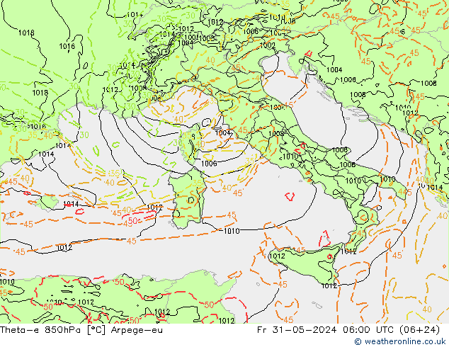 Theta-e 850hPa Arpege-eu Fr 31.05.2024 06 UTC